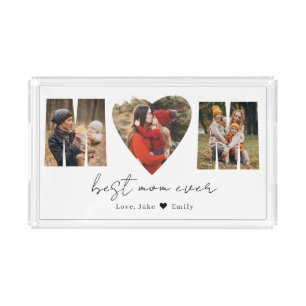 Mom Photo Collage Heart Photo Mother's Day Acrylic Tray