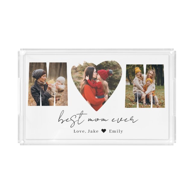 Mom Photo Collage Heart Photo Mother's Day Acrylic Tray (Front)