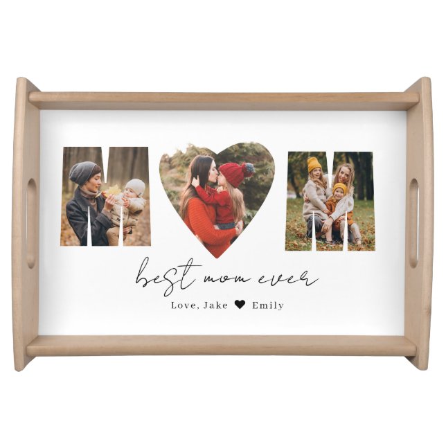 Mom Photo Collage Heart Photo Mother's Day Serving Tray (Front)