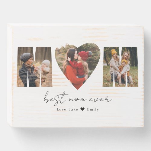 Mom Photo Collage Heart Photo Mothers Day Wooden  Wooden Box Sign