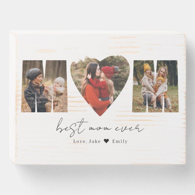 Mom Photo Collage Heart Photo Mother's Day Wooden  Wooden Box Sign (Front Horizontal)