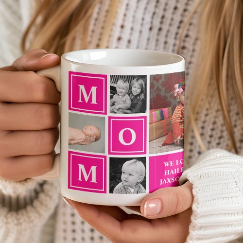 Mom Photo Collage Hot Pink Mothers Day Coffee Mug