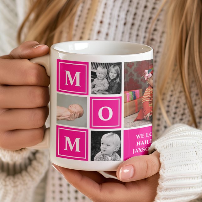 Mom Photo Collage Hot Pink Mothers Day Coffee Mug (Creator Uploaded)
