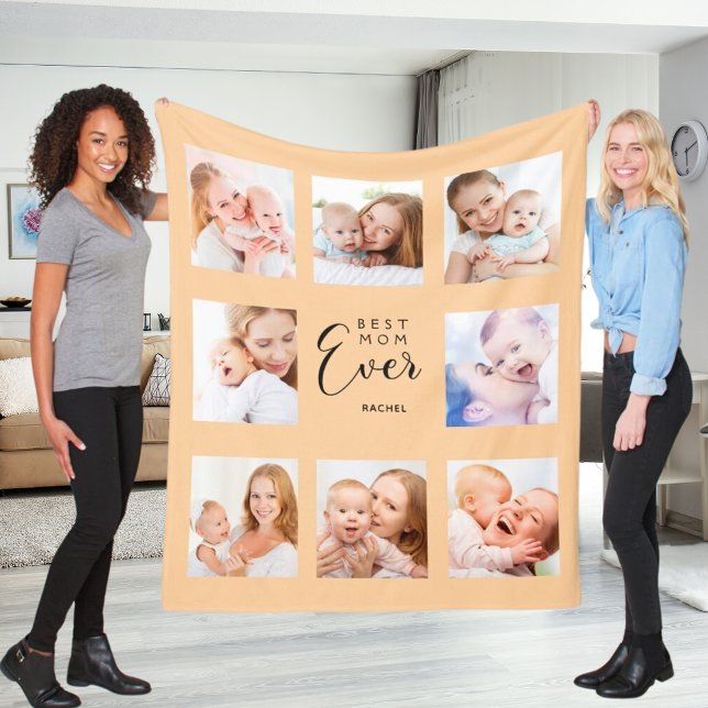Mom photo collage peach Mother's Day Fleece Blanket (Creator Uploaded)