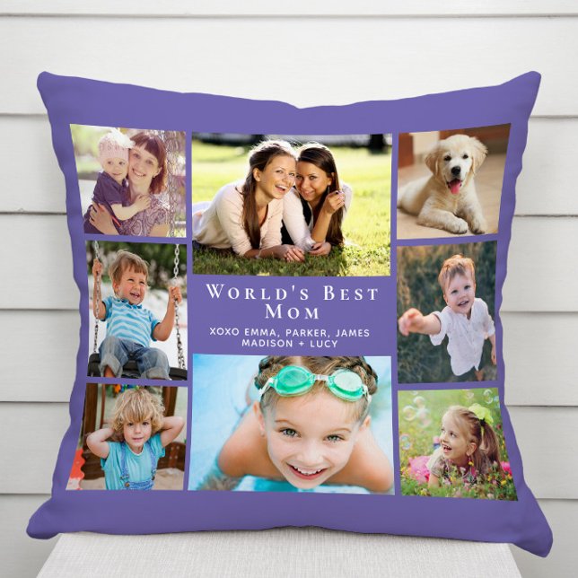 Mom Photo Collage Purple Throw Pillow (Creator Uploaded)