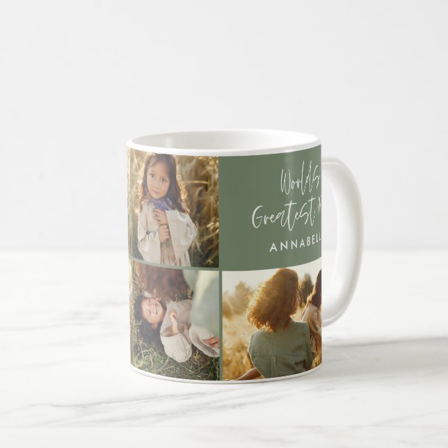 Mom Photo collage sage green modern mothers day Coffee Mug (Front Right)
