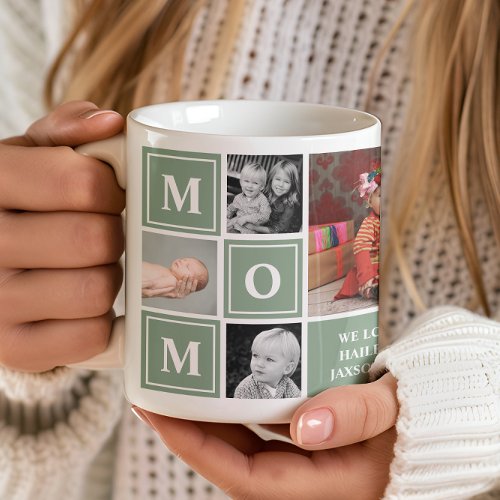 Mom Photo Collage Sage Green Mothers Day Coffee Mug