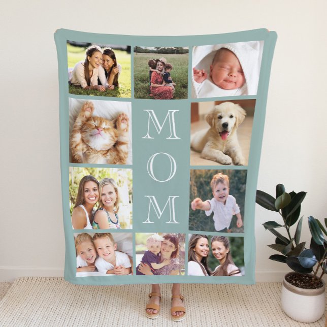 Mom Photo Collage Sage Sherpa Blanket (Creator Uploaded)