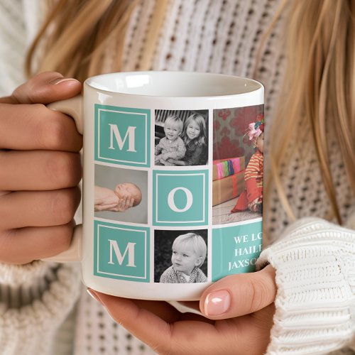 Mom Photo Collage Teal Mothers Day Coffee Mug