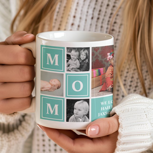 Mom Photo Collage Teal Mothers Day Coffee Mug (Creator Uploaded)