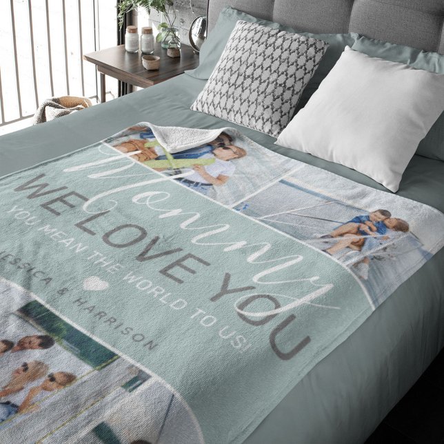 Mom Photo Collage 'We Love You' Fleece Blanket (Creator Uploaded)