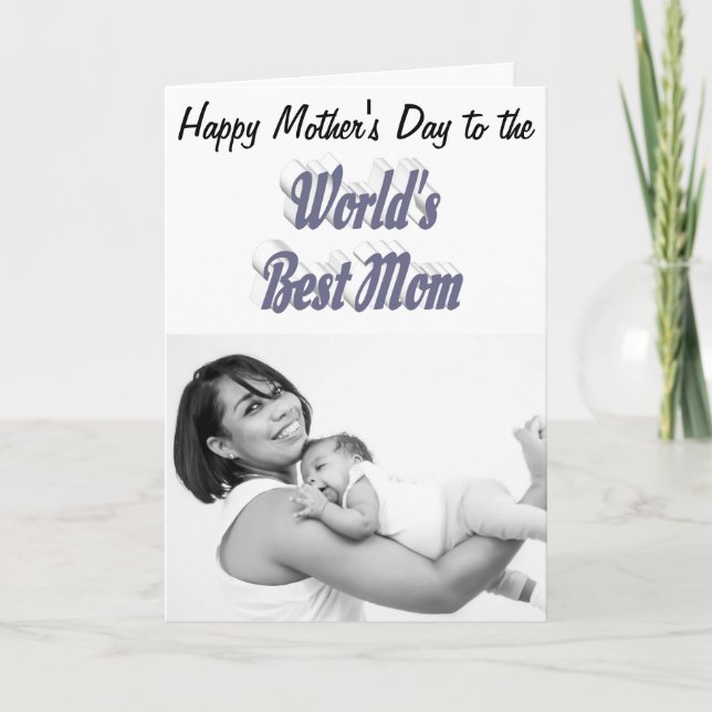Mom Photo gray typography Mothers Day  Card (Front)