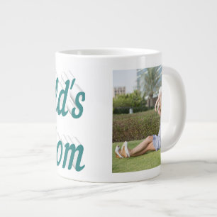 Mom Photo green text Giant Coffee Mug
