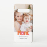 Mom Photo Orange/Pink Samsung Galaxy S10 Case<br><div class="desc">This modern phone case for mom features your personal photo with a spot for your names and message on a clean white background and the word "Mom" in orange and pink with a heart.</div>