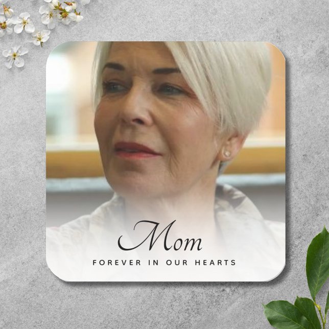 Mom Photo Personalized Memorial Tribute Funeral Square Sticker (Mom Photo Memorial Sticker)