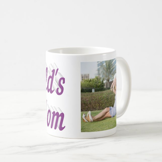 Mom Photo purple text Coffee Mug (Front Right)
