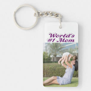 Mom Photo purple text   Keychain