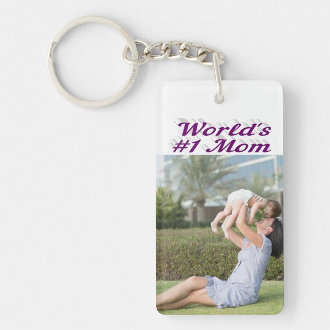 Mom Photo purple text   Keychain (Front)