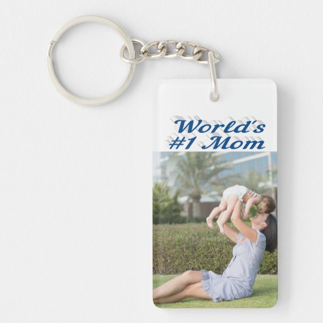 Mom Photo sea blue text   Keychain (Front)