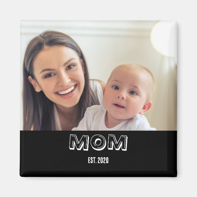 Mom Photo Simple Typography Established Year Magnet (Front)