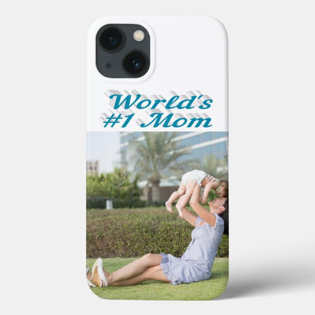 Mom Photo sky blue text iPhone Case (Back)