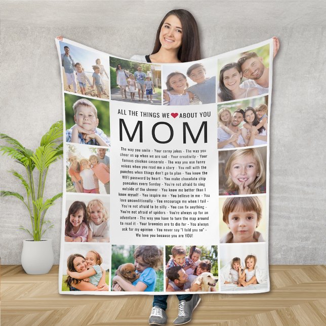 Mom Photos Things We Love About You Mother's Day Fleece Blanket (Creator Uploaded)