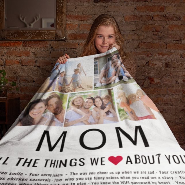 Mom Photos Things We Love About You Mother's Day Fleece Blanket (Creator Uploaded)