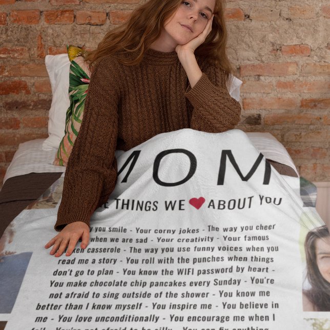 Mom Photos Things We Love About You Mother's Day Fleece Blanket (Creator Uploaded)