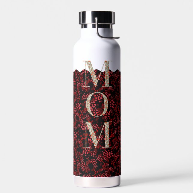 Mom Pilates Yoga dark red flowers Water Bottle (Left)
