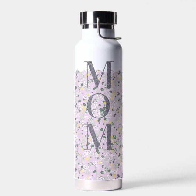 Mom Pilates Yoga light purple flowers Water Bottle (Left)