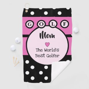 Mom pink and black with stripes and polka dots golf towel