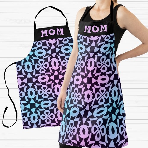 Mom Pink And Blue Geometric Pattern Apron