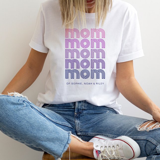 Mom | Pink and Purple Disco Style Text T-Shirt (A trendy, disco style shirt for mom)