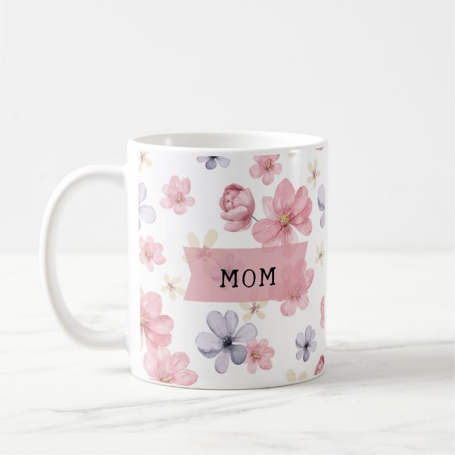 Mom Pink and Purple Floral  Coffee Mug (Left)