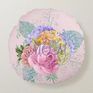 Mom Pink FLower Bouquet Round Throw Pillow