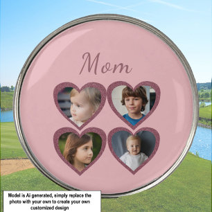 Mom Pink Hearts 4 Kids Photo Collage Golf Ball Marker