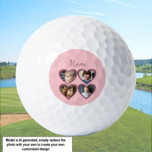 Mom Pink Hearts 4 Kids Photo Collage  Golf Balls