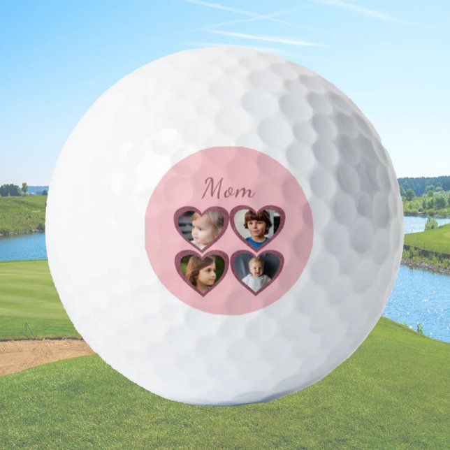 Mom Pink Hearts 4 Kids Photo Collage  Golf Balls (Creator Uploaded)