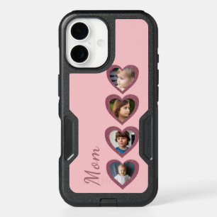 Mom Pink Hearts Four Kids Photo Collage iPhone 16 Case