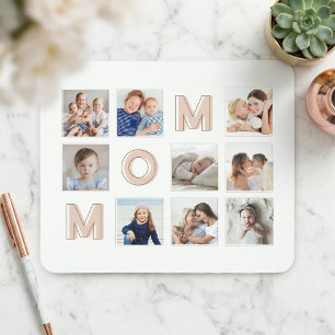 Mom Pink Modern Photo Grid Collage Family Keepsake Mouse Pad