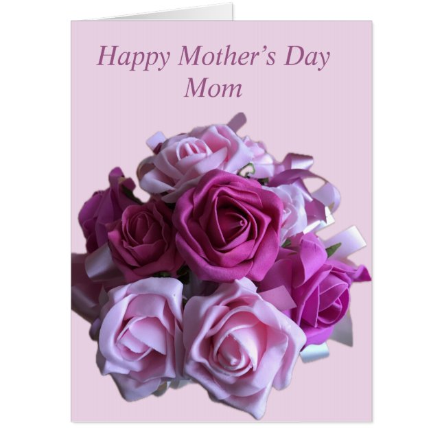 Mom Pink Rose Bouquet Card (Front)