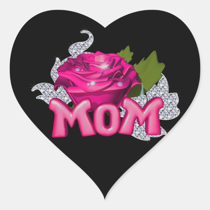 Mom & Pink Tattoo Rose Diamond Heart Sticker