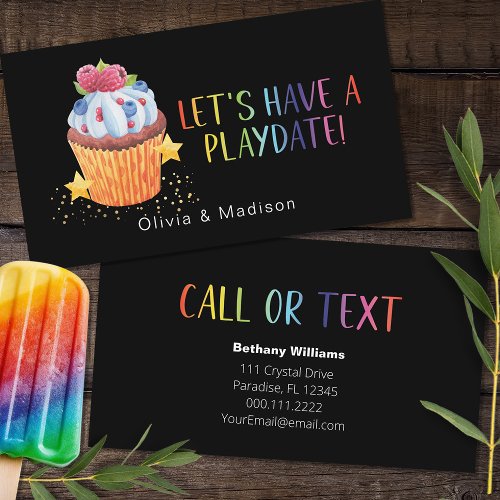 Mom Playdate Colorful Berry Cupcake Calling Cards