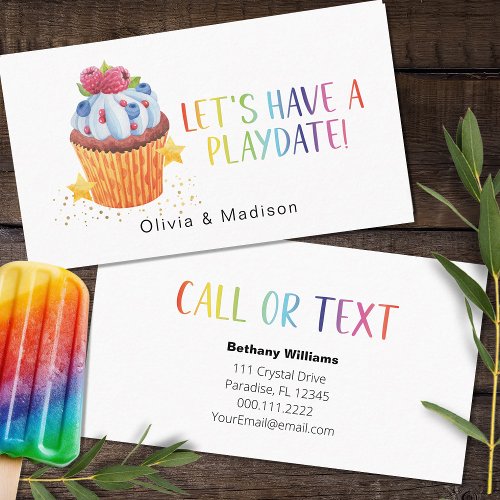 Mom Playdate Colorful Berry Cupcake Calling Cards