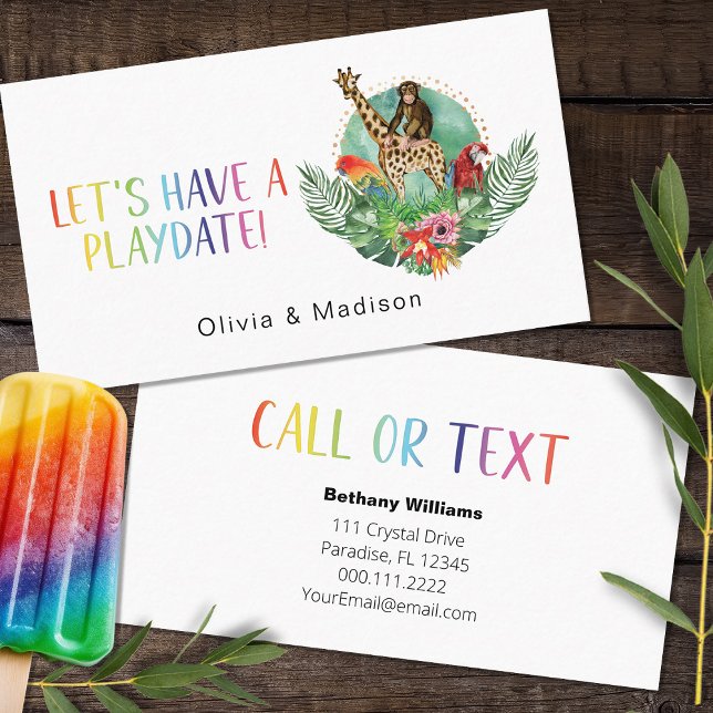 Mom Playdate Colorful Safari Animals Calling Cards (Creator Uploaded)