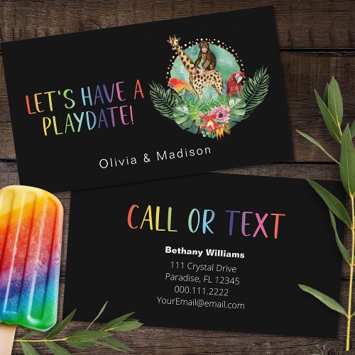 Mom Playdate Colorful Safari Animals Calling Cards