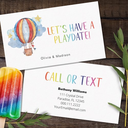 Mom Playdate Fun Colorful Balloon Calling Cards