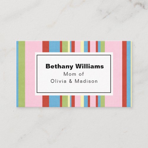 Mom Playdate Simple Colorful Stripes Calling Cards
