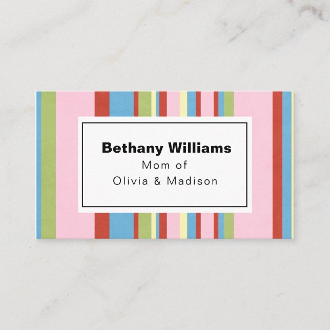 Mom Playdate Simple Colorful Stripes Calling Cards (Front)