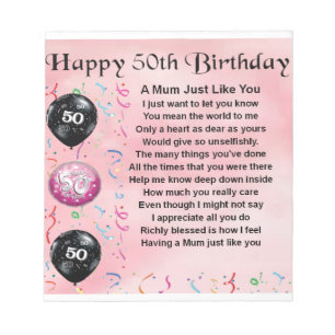 Mom Poem - 50th Birthday Notepad